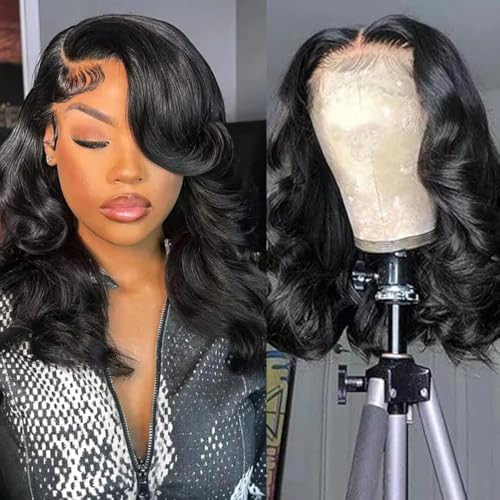 14 Inch Bob Wig Human Hair 13x4 Body Wave Lace Front Wigs Human Hair Pre Plucked HD Frontal Lace ... | Amazon (US)