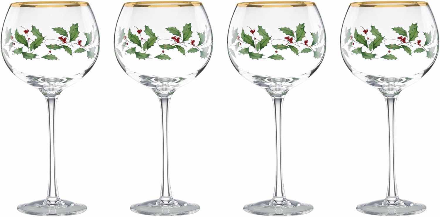 Lenox Drinkware, Holiday 4-Piece Wine Balloon Glass Set, Set Of 4, 16 Oz Capacity, Made From Glas... | Amazon (US)