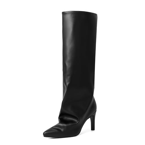 Reitoye Black Knee High Boots Women Wide Claf Slouchy Boots Pointed Toe Stiletto Tall Boots Dress Fashion Boots Shoes Size 6 | Amazon (US)