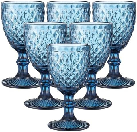 Vintage Wine Glasses Set of 6, 10 OZ Blue Glass Water Goblets with Heavy Base, Dishwasher Safe, B... | Amazon (CA)