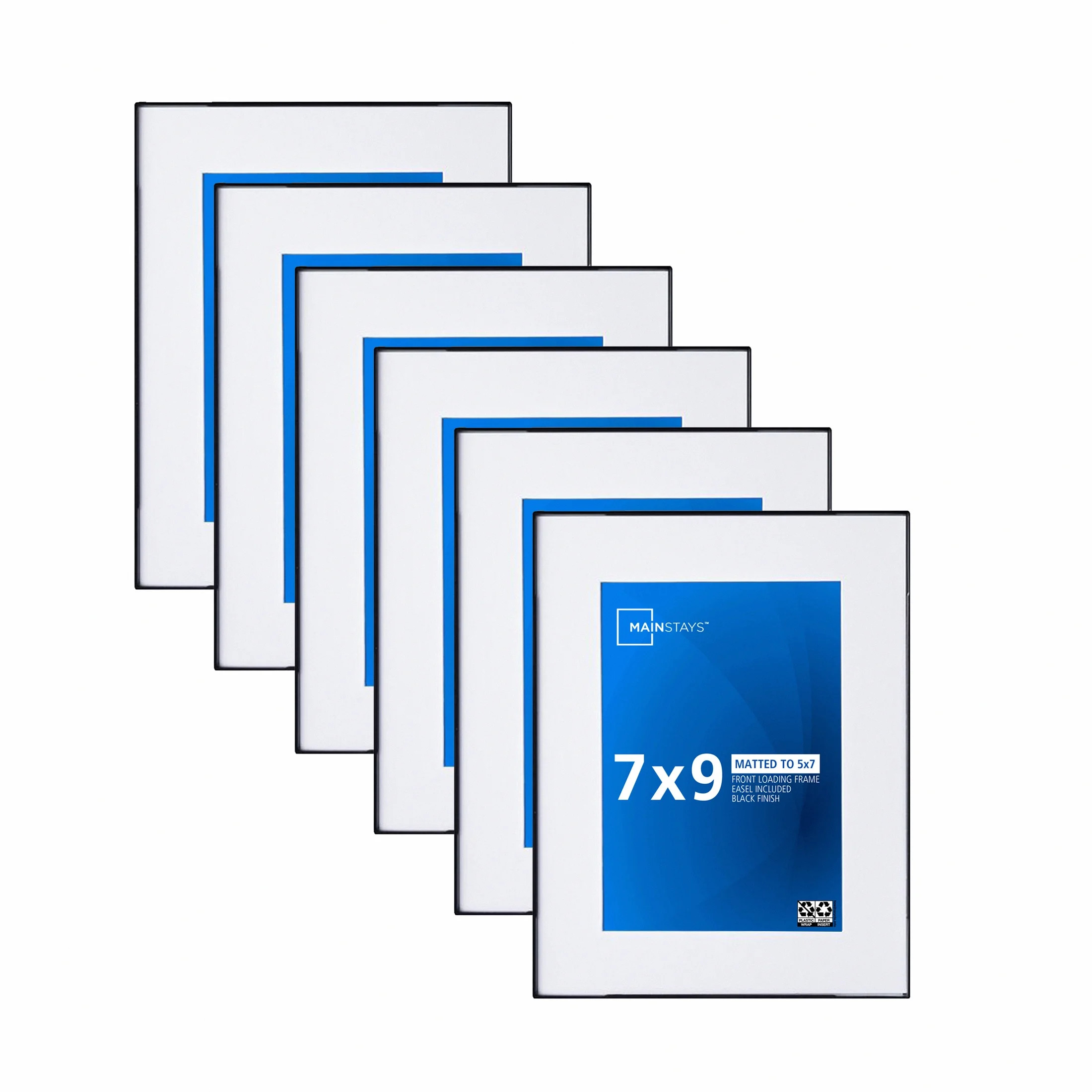 Mainstays 7x9 Matted to 5x7 Front Loading Tabletop Picture Frames, Black, Set of 6 | Walmart (US)