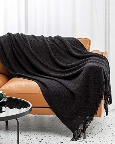 SPAOMY Throw Blanket, Knit Blanket with Tassels, Textured Cozy Lightweight Decorative Throw Blank... | Amazon (US)