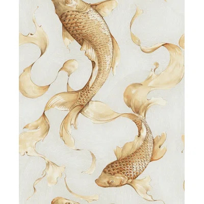 Jiera Koi Fish 32.81' L x 20.5" W Wallpaper Roll Bloomsbury Market Color: Gold/Off-White | Wayfair North America