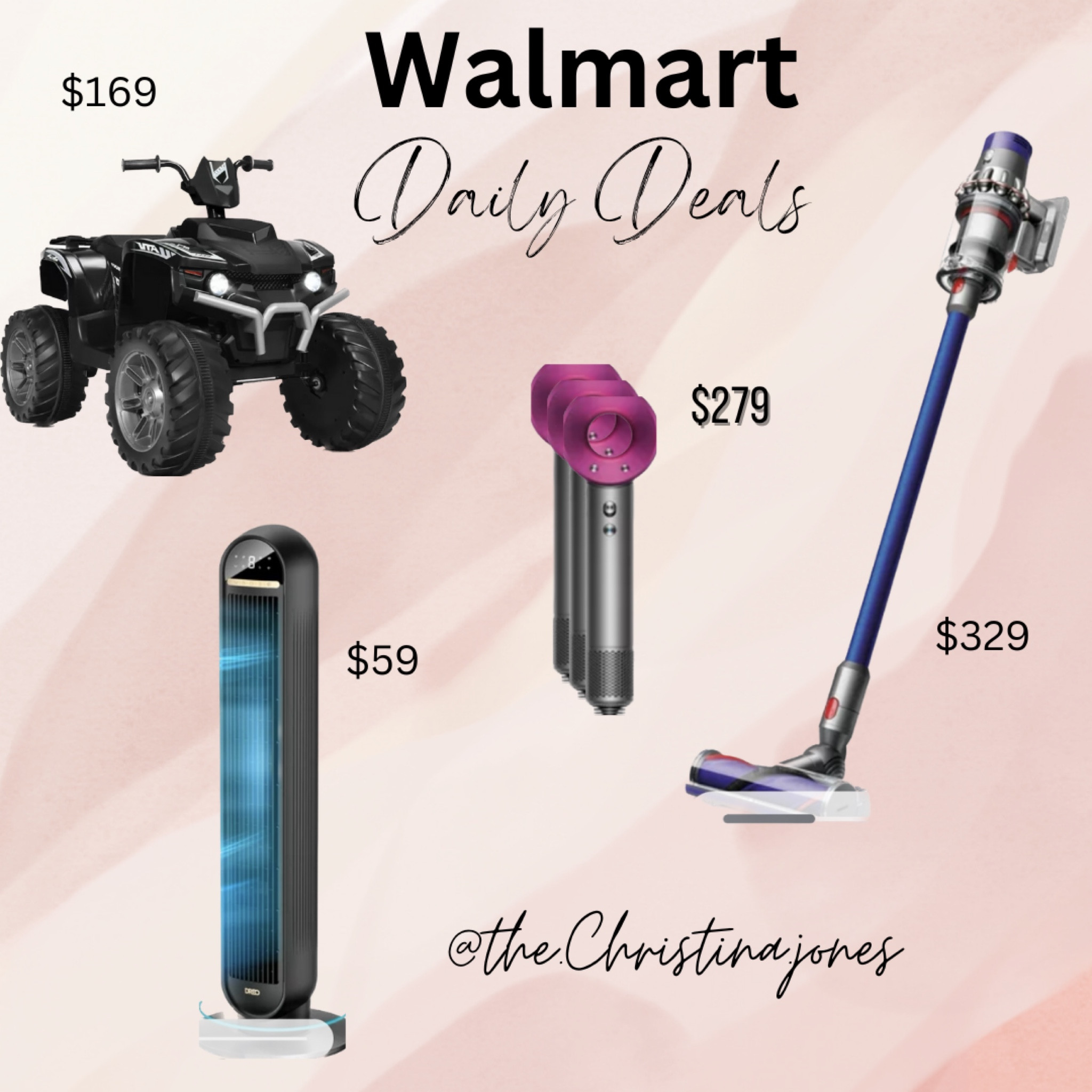 Walmart MAJOR Deals 

Ride on car, 4wheeler, Dyson, Dyson cordless Vac, Dyson Hair Dryer, Fan, Oscillating Fan 

#LTKhome #LTKGiftGuide #LTKFind