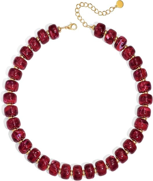 Beaded Necklace for Women Statement Chunky Resin Bead Necklace Trendy Boho Summer Necklaces Jewel... | Amazon (US)