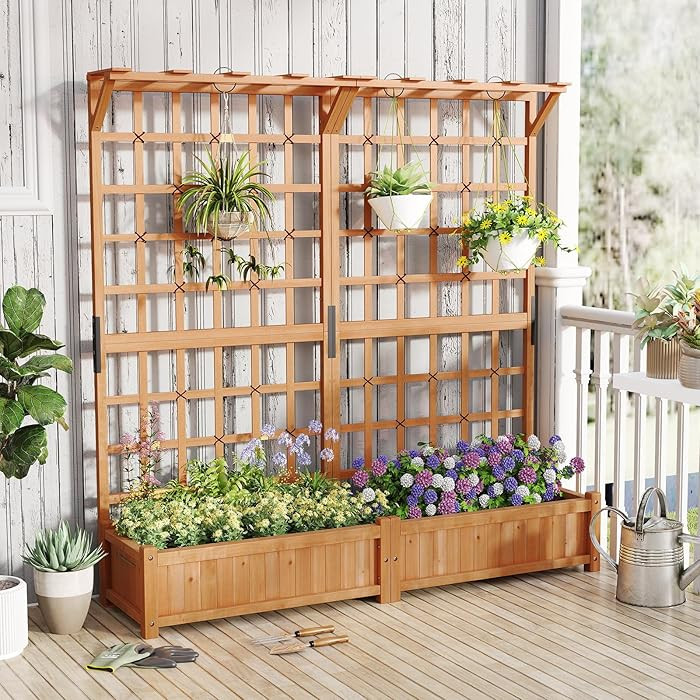 72" Raised Garden Bed with Lattice Trellis, Hanging Roof & Drainage Holes, Elevated Wooden Plante... | Amazon (US)