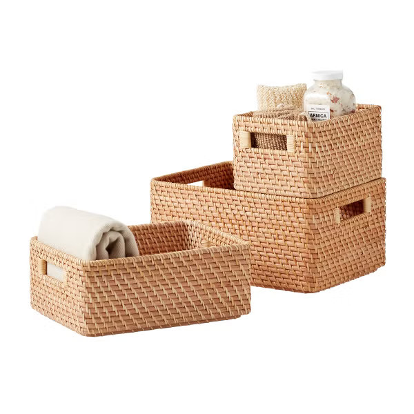 The Container Store Ori Rattan Bin with Handles | The Container Store