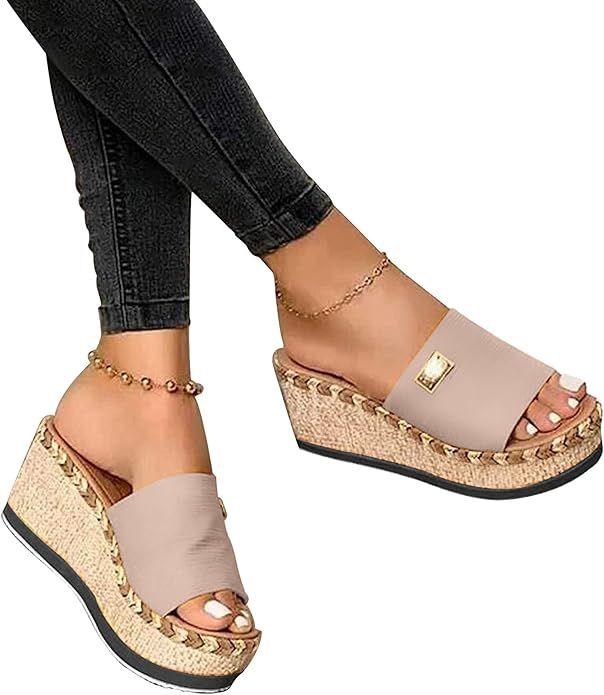 EADINVE Women's Sandals Casual Summer Wedge Peep Toe High Heel Platform Mules Flat Shoes Non-Slip... | Amazon (US)