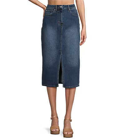 GB Front Slit Denim Midi Skirt - M | Dillard's
