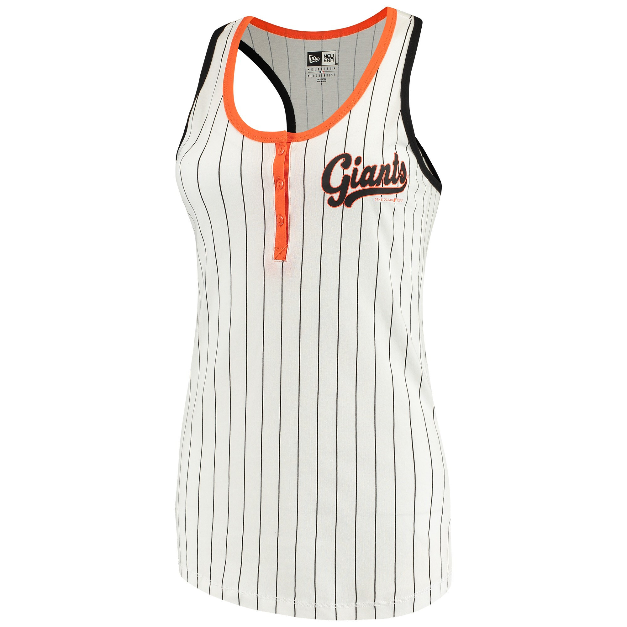 Women's San Francisco Giants 5th & Ocean by New Era White Pinstripe Henley Racerback Tank Top | MLB Shop