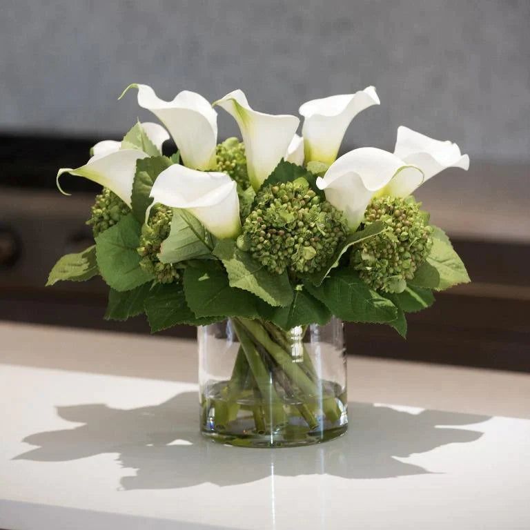 Calla Lily, Hydrangea Buds Arrangement in Glass - Mixed | The Well Appointed House, LLC