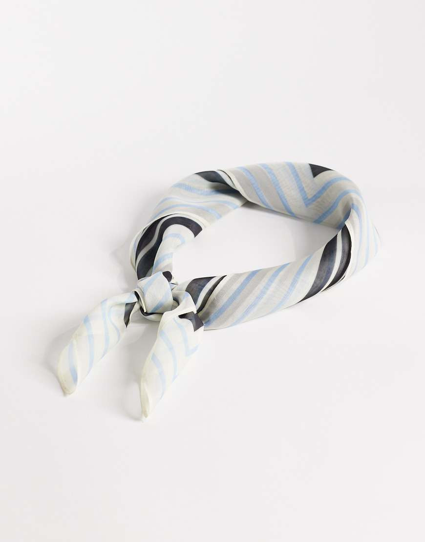 My Accessories chiffon striped neck tie scarf in cream black and blue-Multi | ASOS (Global)