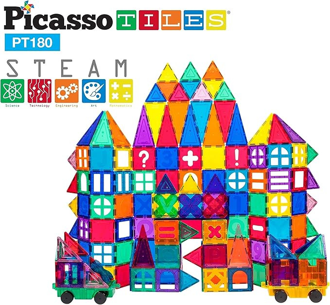 PicassoTiles 180 Piece Set 180pc Building Block Toy Deluxe Construction Kit Magnet Building Tiles... | Amazon (US)