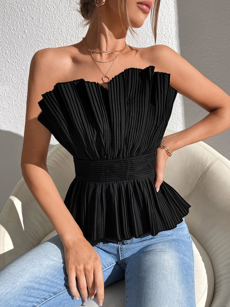 SHEIN SXY Solid Pleated Tube Top | SHEIN