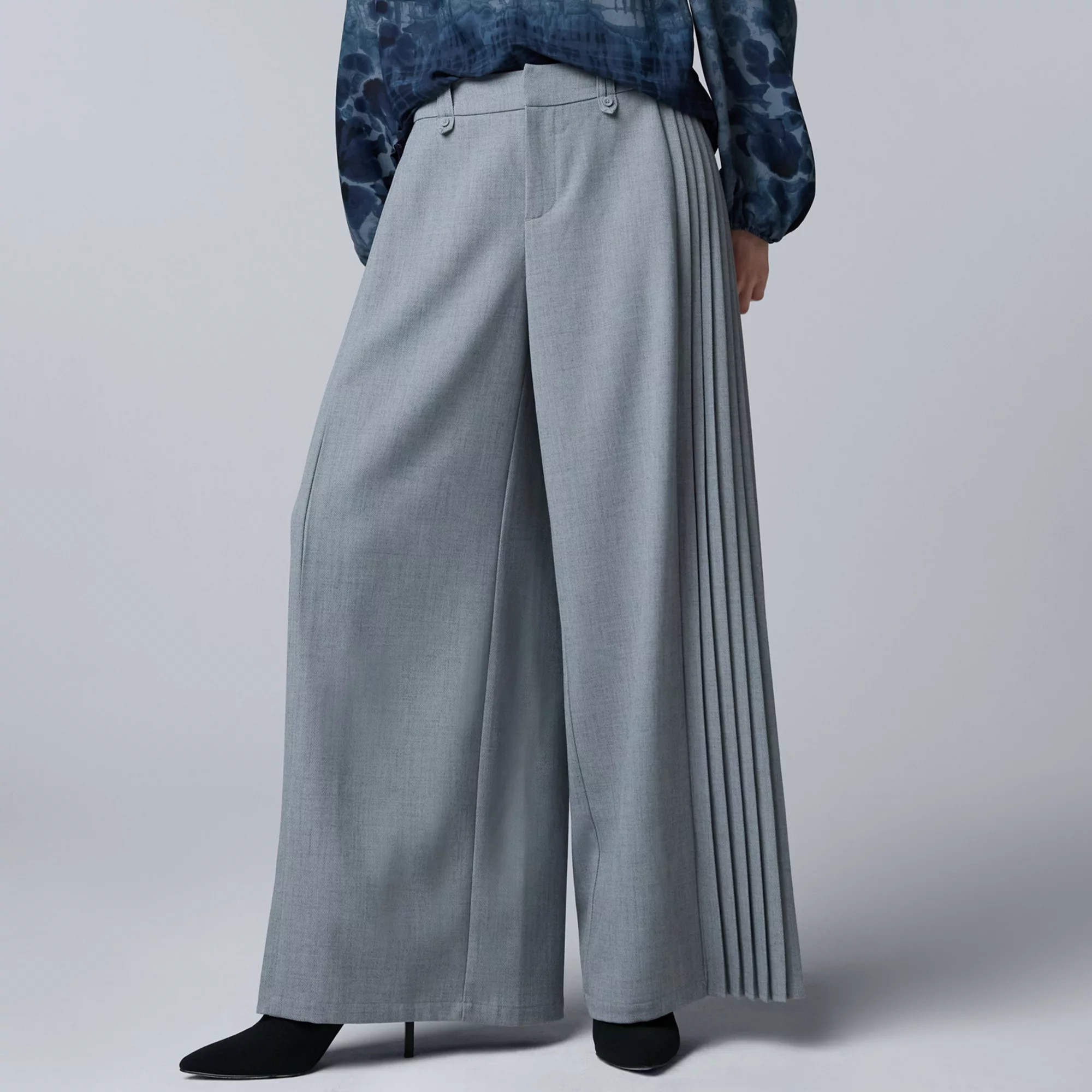 Women's Simply Vera Vera Wang Side Pleat Wide Leg Pants, Size: 16, Vera Grey Melange | Kohl's