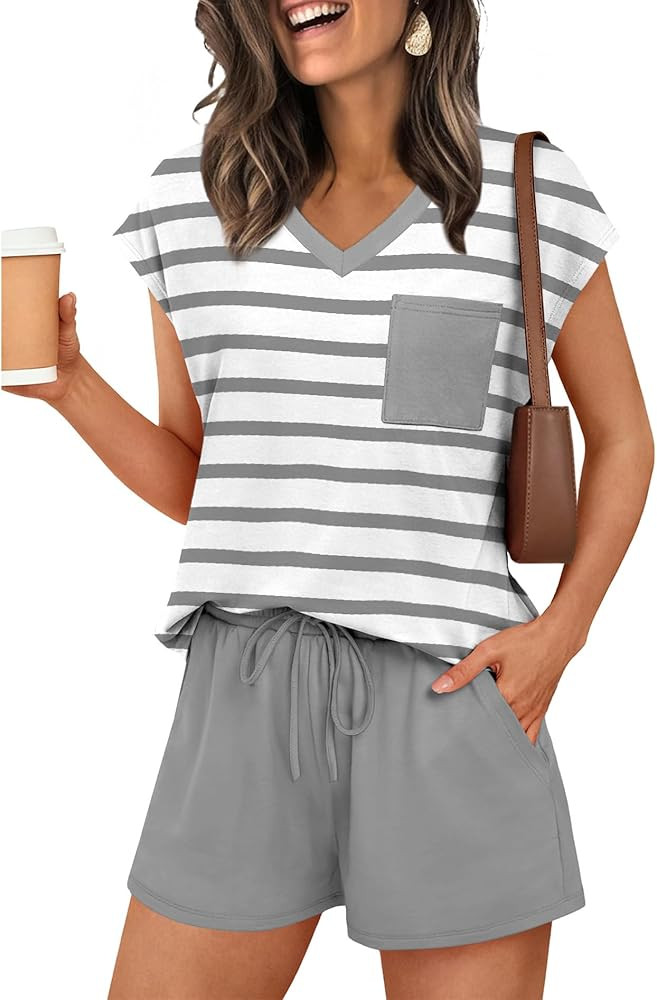 RUMIA Lounge Sets for Women 2 Piece Cap Sleeve Pajamas Short Sets with Pockets (S-3XL) | Amazon (US)