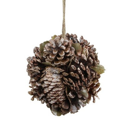 Northlight 5" Glittery Copper Round Pine Cone and Leaves Hanging Christmas Ornament | Target