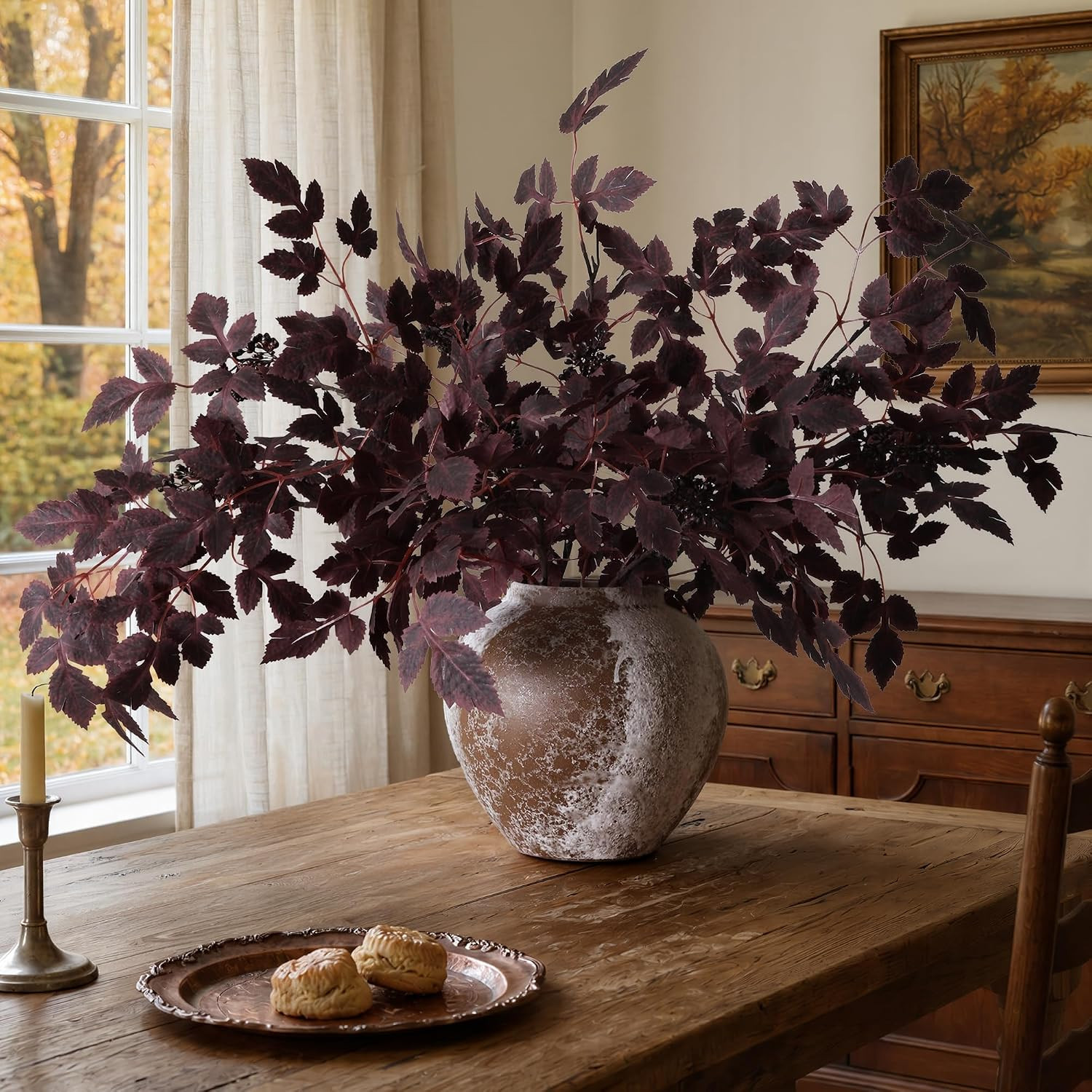 Artificial Cimicifuga Plant Leaf Spray Stems 4PCS Fake Greenery Branches 28.7 in Faux Leaves Real Touch Silk Plants DIY Stem for Vase Festival Home Kitchen Garden Farmhouse Decor (Burgundy) | Amazon (US)