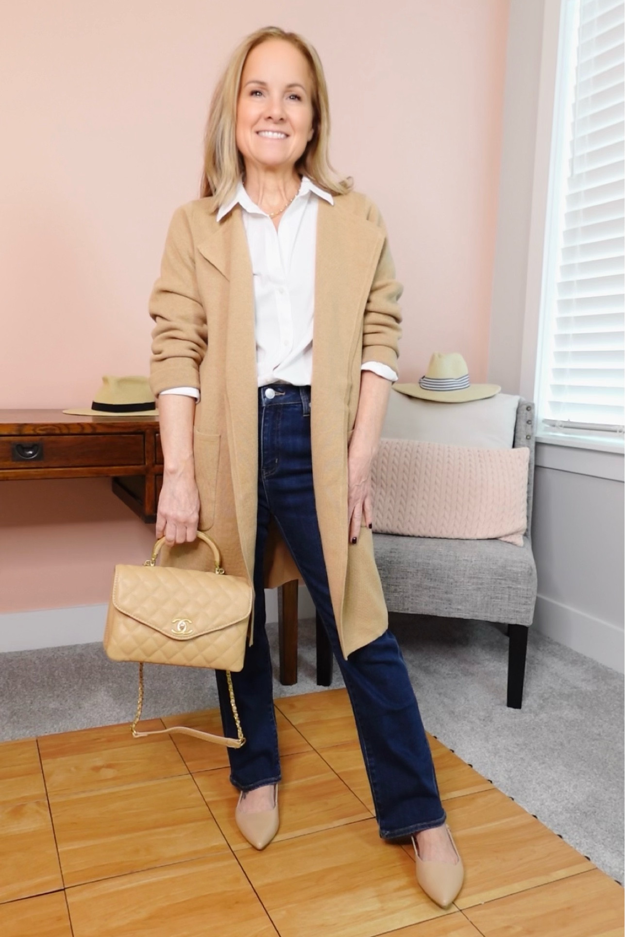 Fall Outfit Ideas

J.Crew Cardigan (Small) 
Quince kick flare jeans (26 Inseam)
Untuckit Button-Up (6)
Amazon sling back flats
Purse (old) link similar 

#LTKOver40 #LTKStyleTip