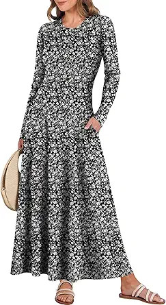 ANRABESS Women's Long Sleeve Maxi Dress 2026 Spring Casual Button Fit & Flare A-Line Swing Flowy ... | Amazon (US)