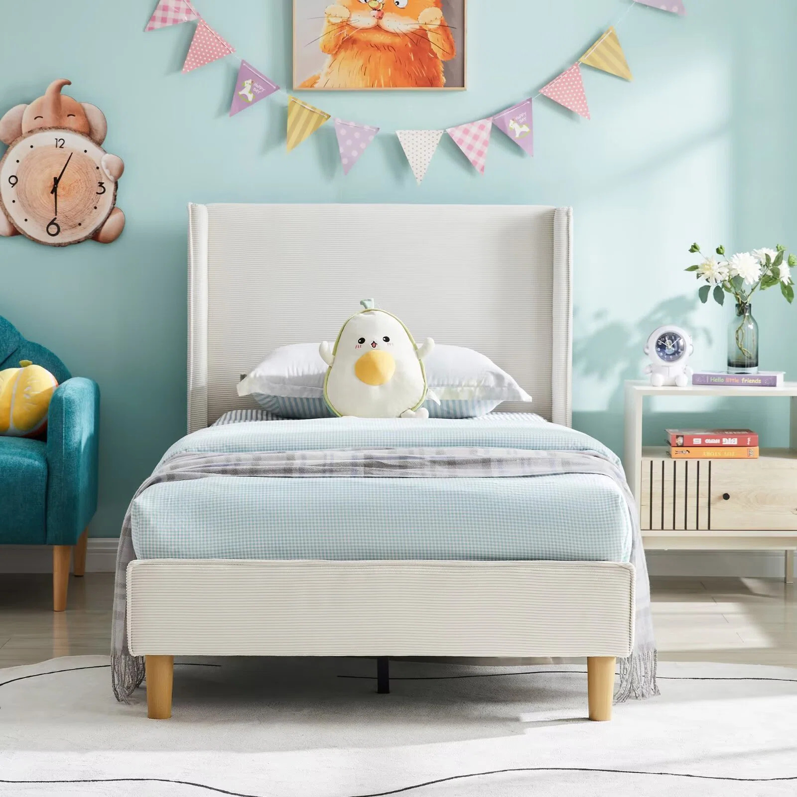 Luxury Modern Wingback Corduroy Upholstered Bed | Wayfair North America