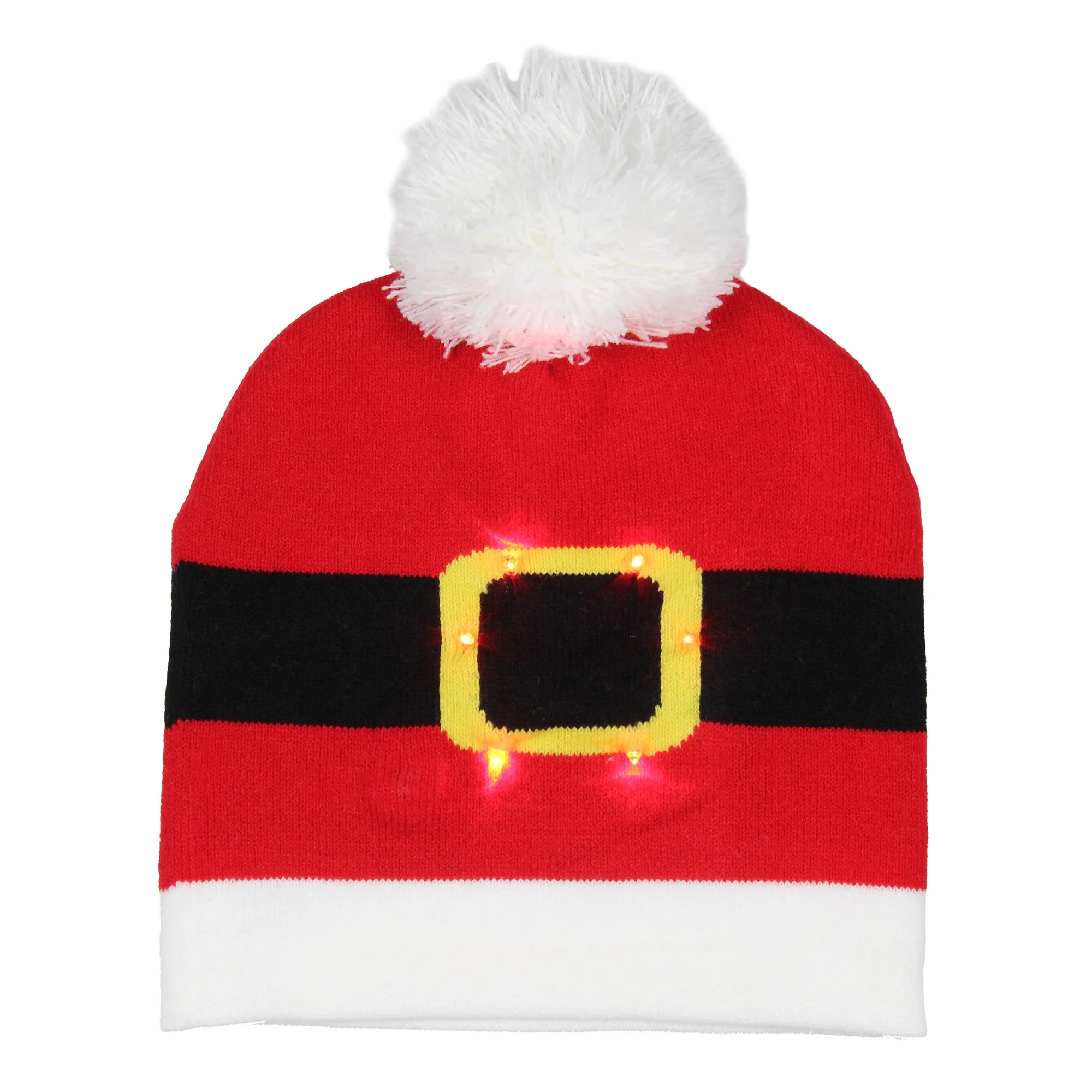 Festive Jolly Old Santa Adult Novelty Light Up Knit Beanie Pom Pom Winter Hat Cold Weather Cap OS... | Walmart (US)