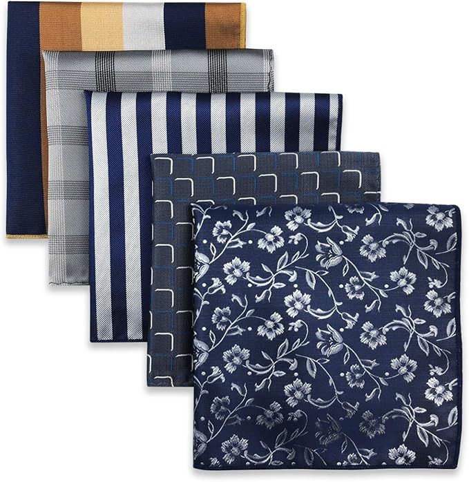 SHLAX&WING 5 Pieces Assorted Mens Silk Pocket Square Handkerchiefs Set Lot | Amazon (US)