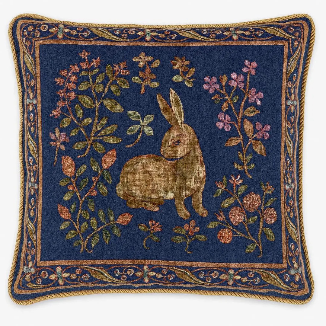 Blue Floral Rabbit Tapestry Pillow Cover: Vintage Woven Throw Pillow - Etsy Australia | Etsy (US)