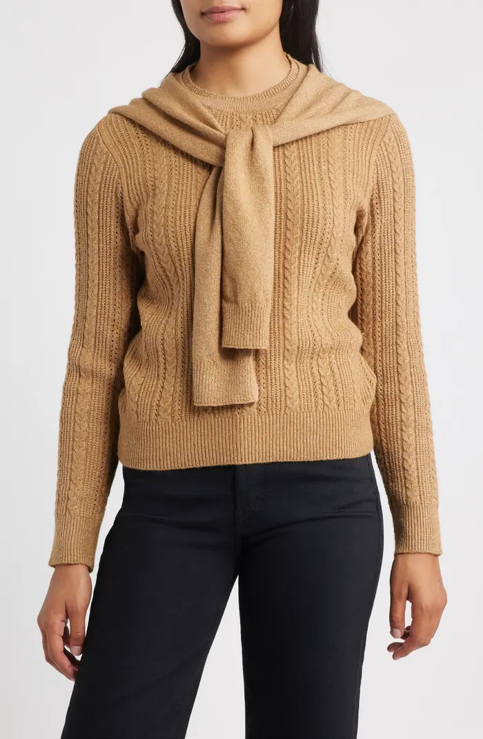 Wit & Wisdom Cable Stitch Twofer Tie Sleeve Sweater | Nordstrom | Nordstrom