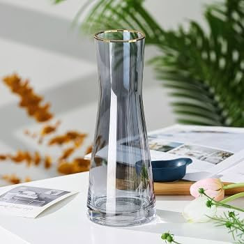 LWXPAIYY Grey Smoked Glass Flower Vase with Golden Rim,Smoke Gray Tall Large Glass Vase for Cente... | Amazon (US)