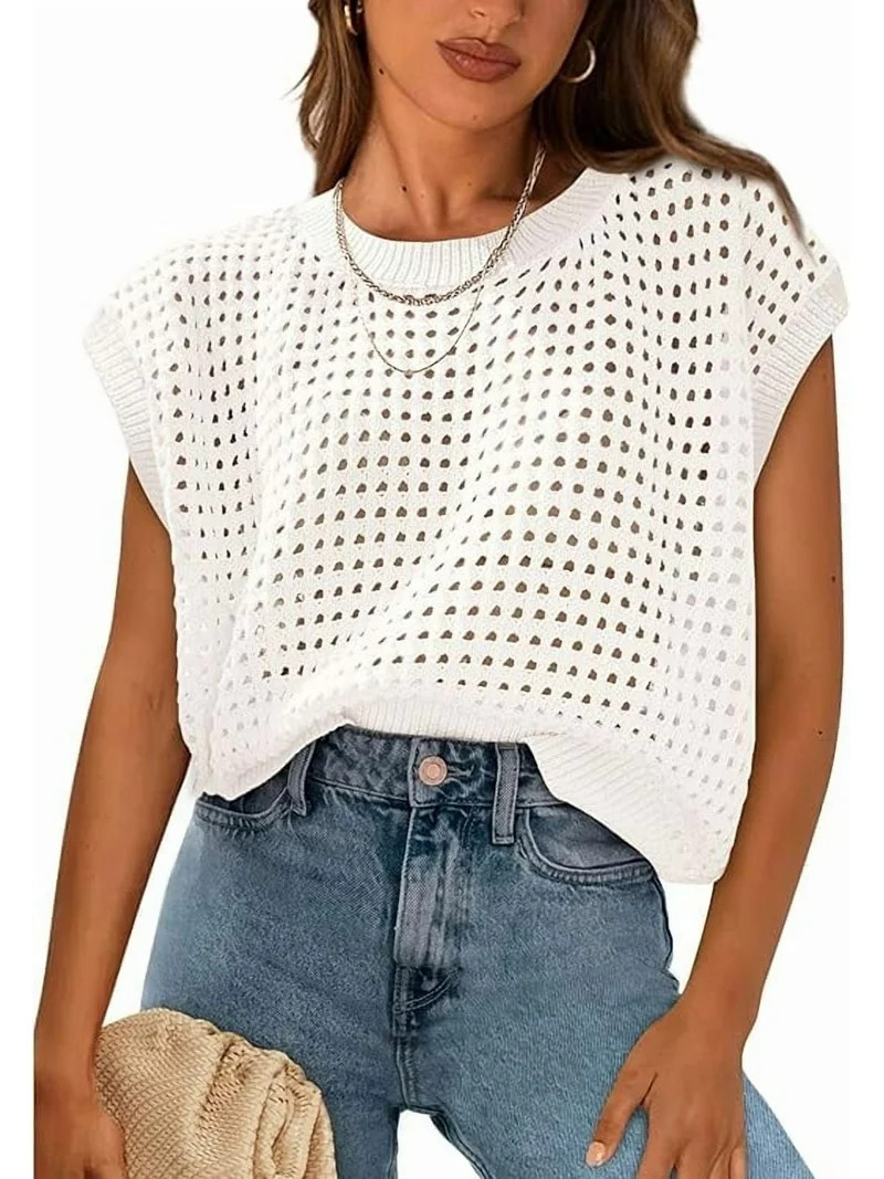 PRETTYGARDEN Womens Spring Tops Summer Shirts Crochet Cap Sleeve Sweater Pullover Cute Crew Neck ... | Walmart (US)