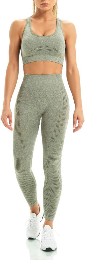 WodoWei Women 2 Piece Workout Outfits Sports Bra Seamless Leggings Yoga Gym Activewear Set | Amazon (US)