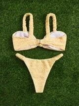 Textured Bikini Set Knot Detail Top & High Cut Bottom 2 Piece Swimsuit | SHEIN