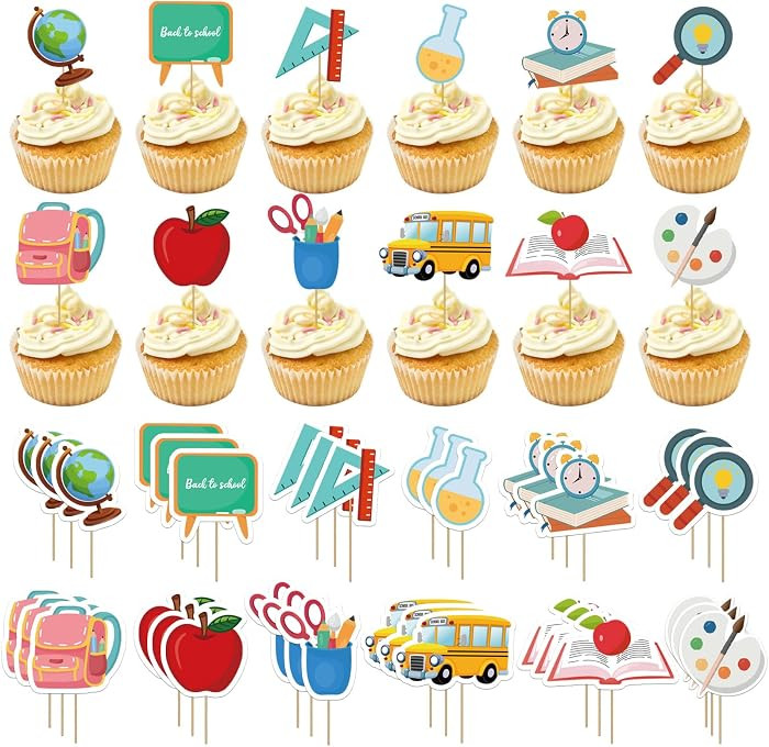 36Pcs Back to School Teacher Cupcake Toppers, Creative and Easy to Operate Decorations Cupcake Pi... | Amazon (US)