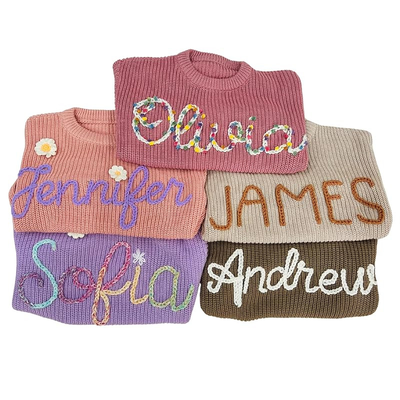 Personalized Baby Sweater, Baby Name Sweater, Hand Embroidered Name Sweater, Custom Name Baby Boy... | Amazon (US)