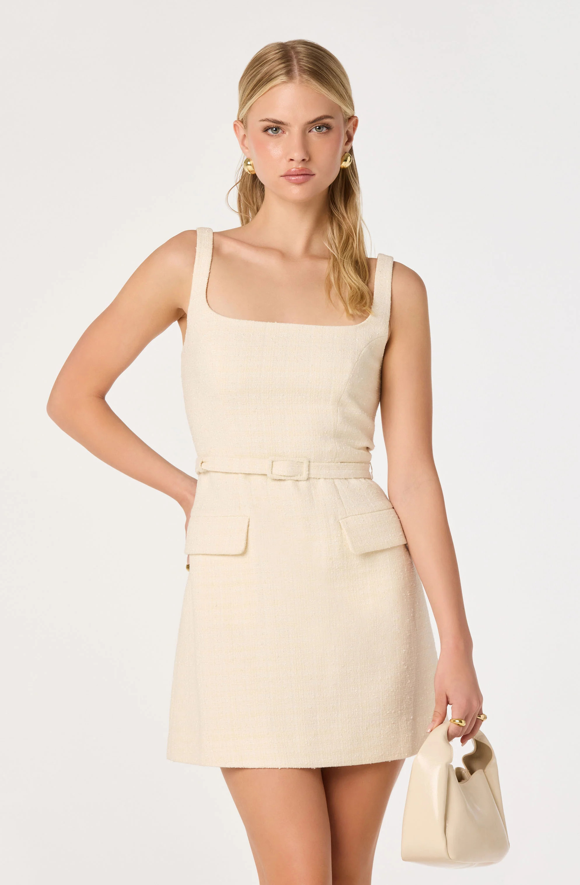 Adelyn Belted Tweed Mini Dress - Ivory / XS | ASTR The Label (US)