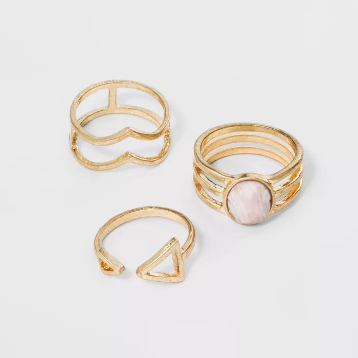 Open Work with Faceted Stone Ring Set 3pc - Universal Thread™ Gold | Target