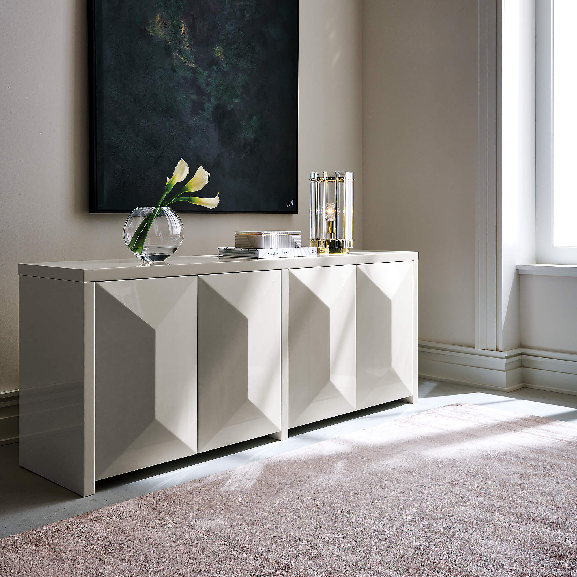 Cairo 72" Warm White High-Gloss Lacquered Credenza + Reviews | CB2 | CB2