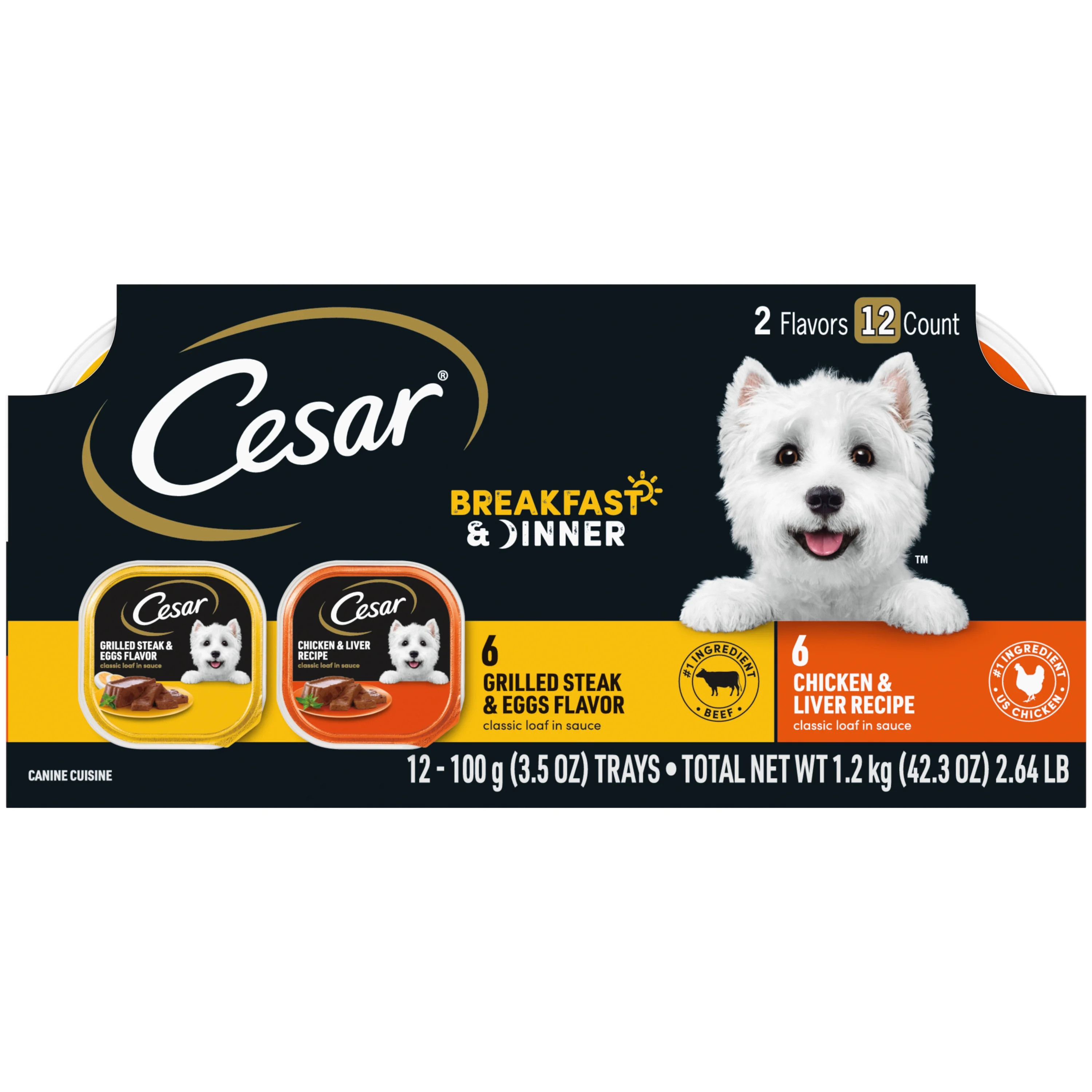 CESAR Wet Dog Food Classic Loaf in Sauce Breakfast and Dinner Mealtime Variety Pack, (12) 3.5 oz.... | Walmart (US)