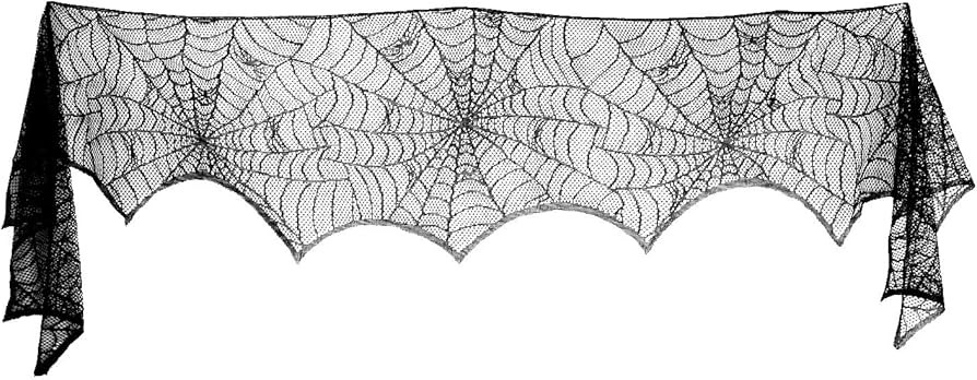 LUTER 18 x 96 inch Halloween Cobweb Fireplace Mantle Scarf Cover Black Lace Spiderweb for Hallowe... | Amazon (US)