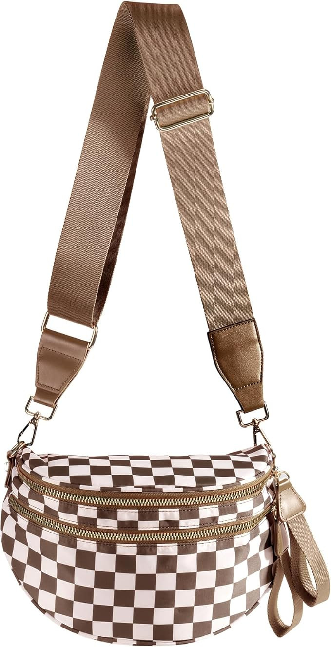 Spacious Checkered Nylon Crossbody Bag Bum Bag Checkered Handbags Wallets for Women | Amazon (US)