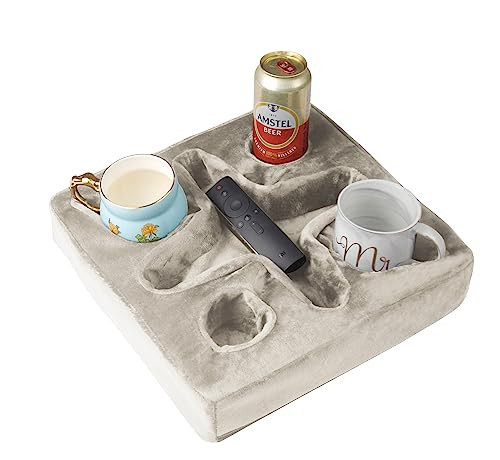 Couch and Bed Cup Holder Pillow, Sofa Refreshment Tray for Drinks/Remote Control/Snacks Holder (Beige) | Amazon (US)