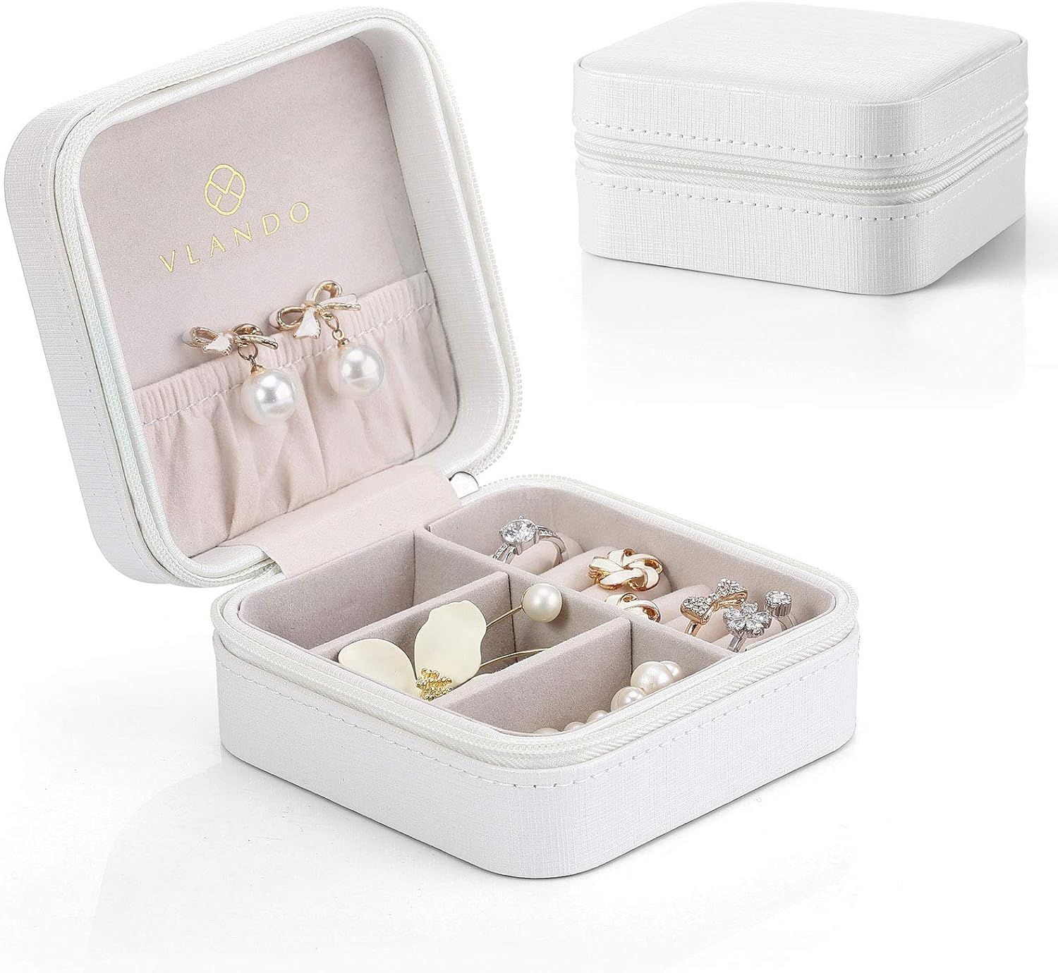 Vlando Macaron Small Jewelry Box, Travel Storage Case for Rings and Earrings (White) | Amazon (US)