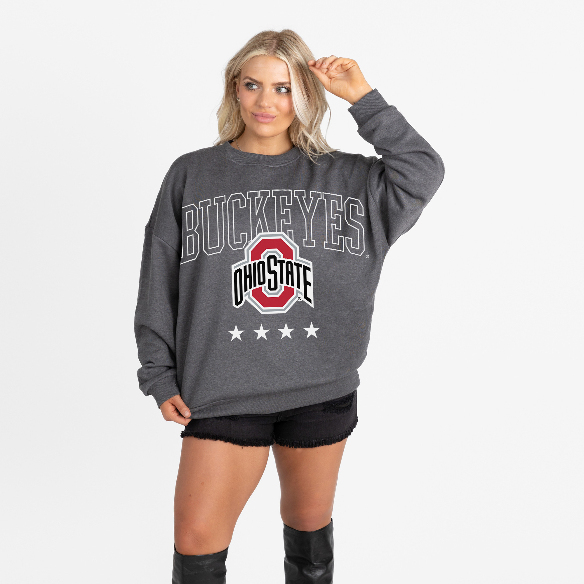 Women's Gameday Couture Charcoal Ohio State Buckeyes Oversized Rising Stars Premium Fleece Drop Shoulder Sweatshirt | Fanatics