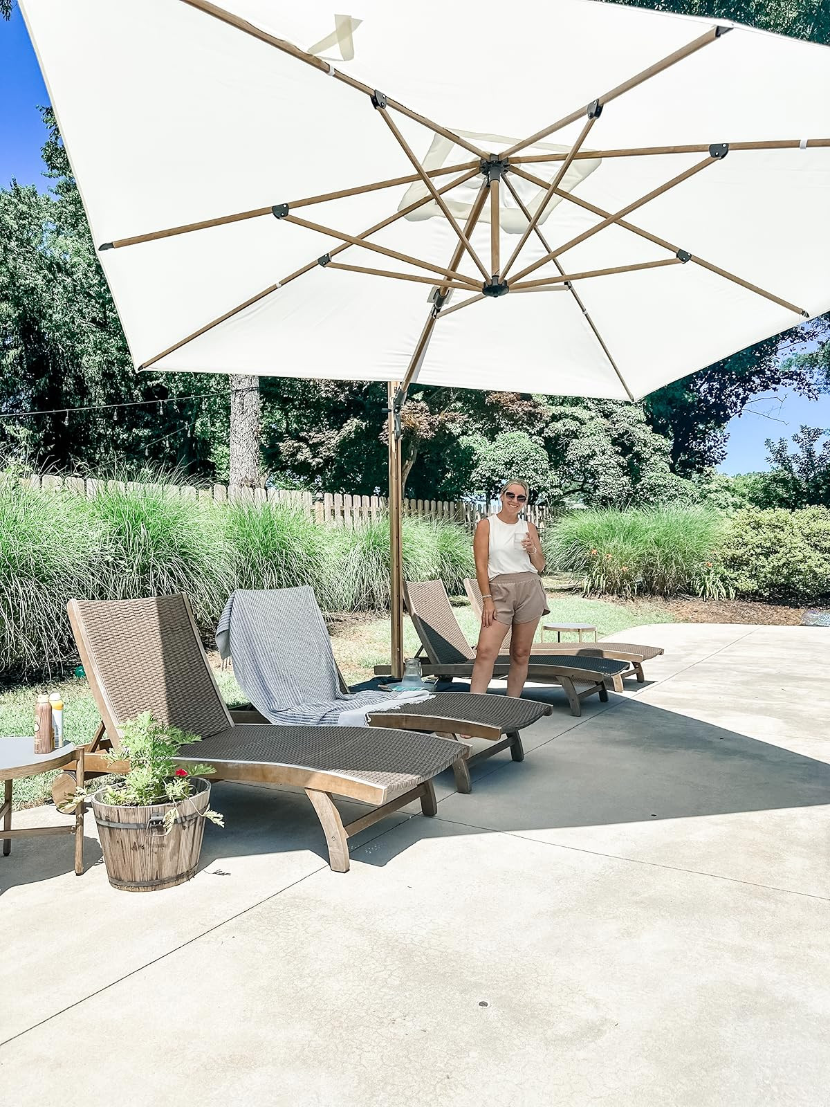 PURPLE LEAF 11FT Patio Umbrella Square Cantilever Umbrella Teak Finished Aluminum Frame Large Windproof Offset Outdoor Sun Umbrellas for Beach Pool Deck, Cream | Amazon (US)