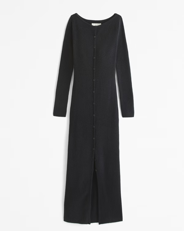 Long-Sleeve Button-Through Maxi Sweater Dress | Abercrombie & Fitch (US)