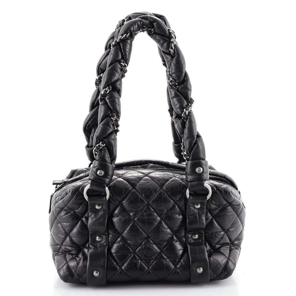 Chanel Lady Braid Bowler Bag Quilted Distressed Lambskin Small Black 9933538 | Rebag