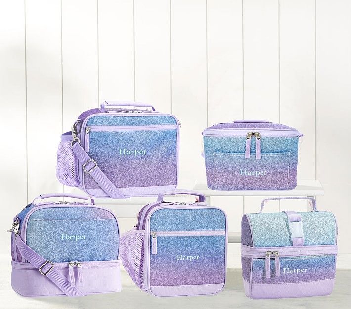 Mackenzie Lavender/Aqua Ombre Sparkle Glitter Lunch Boxes | Pottery Barn Kids