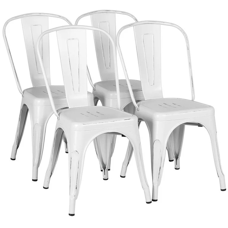 Yaheetech Pack of 4 Classic Metal Dining Chair for Indoor Outdoor Use, Distressed White - Walmart... | Walmart (US)