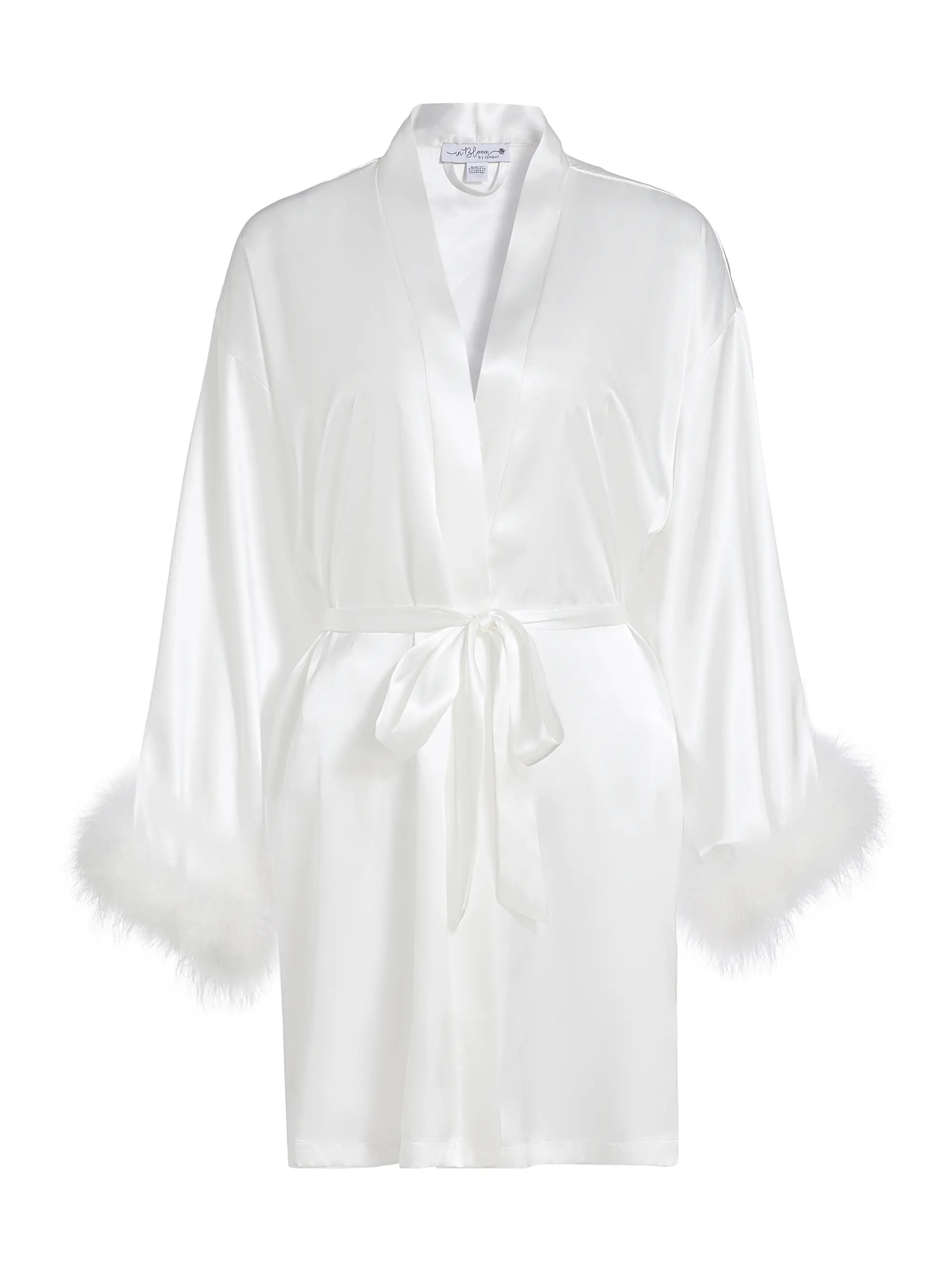 Zayla Feather-Trimmed Satin Tie-Waist Wrap | Saks Fifth Avenue